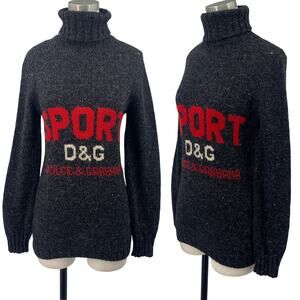 Vintage 90s Dolce & Gabbana Sport Sweater Wool Alpaca Turtleneck Gray Womens S